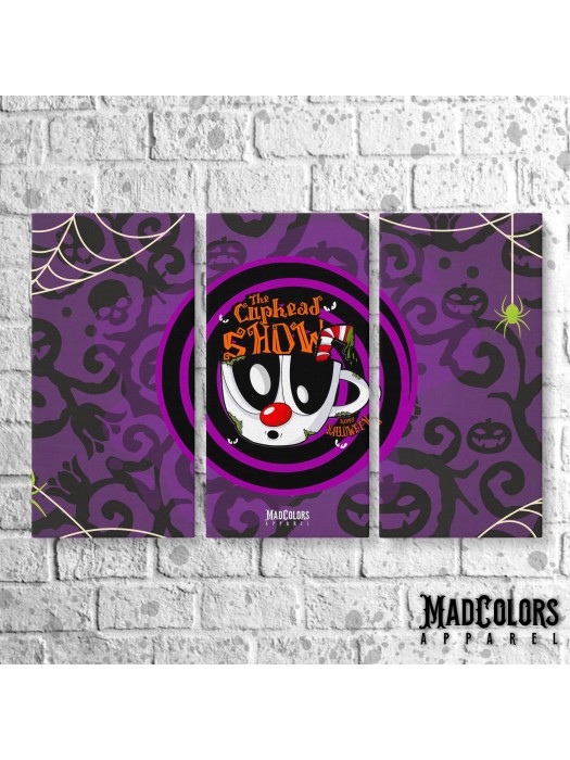 ПАНО ЗА СТЕНА ОТ 3 ЧАСТИ - Halloween Zombie Cuphead Show